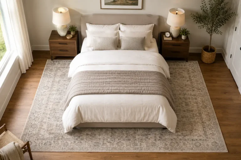 what size rug under queen bed